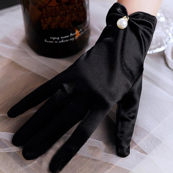Women's Black Velvet Short Gloves Flapper Wedding Dinner Party Proms - Picture 2 of 6